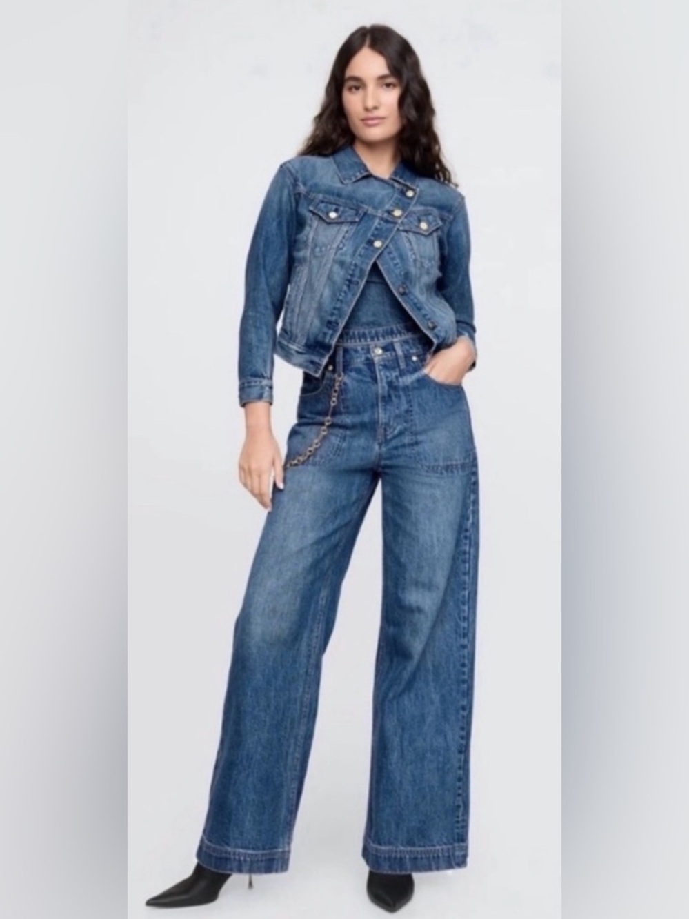 Cult Gaia X Gap Wide-Leg High-Rise Jeans With Detachable Gild Chain Sz 24 - Picture 2 of 9